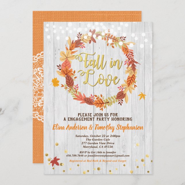 Invitation Tomber amoureux fiançailles wreath rustique (Devant / Derrière)