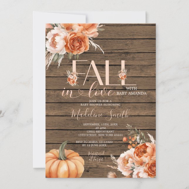 Invitation Tomber Dans L'Amour Automne Bois Rustique Avec Bab (Devant)