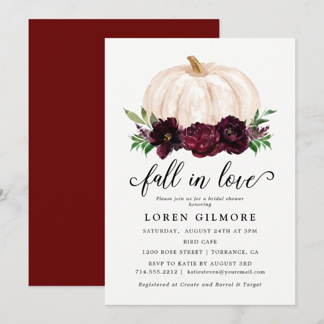 Invitation Tomber dans l'amour Automne Citrouille Fête des ma (Devant / Derrière)