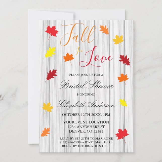 Invitation Tomber dans l'amour Automne Feuilles Fête des mari (Devant)