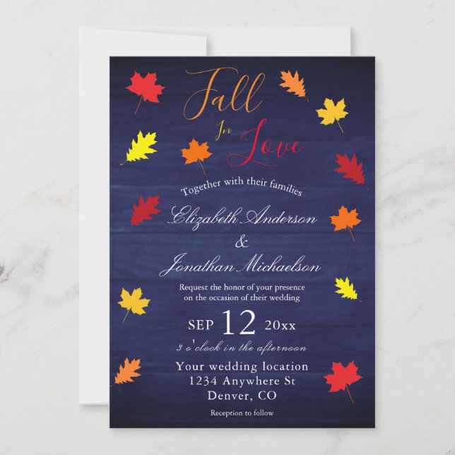 Invitation Tomber dans l'amour Automne Feuilles Mariage (Devant)