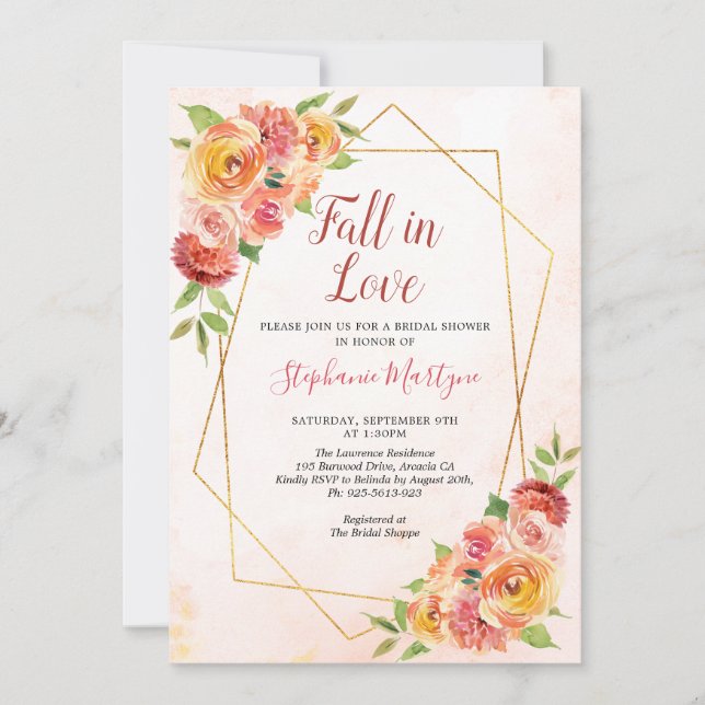Invitation Tomber dans l'amour Automne Floral Fête des mariée (Devant)