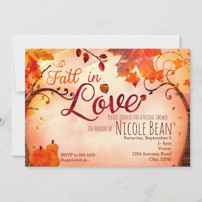 Invitation TOMBER DANS L'AMOUR Automne Nuptiale Douche Invita (Devant)