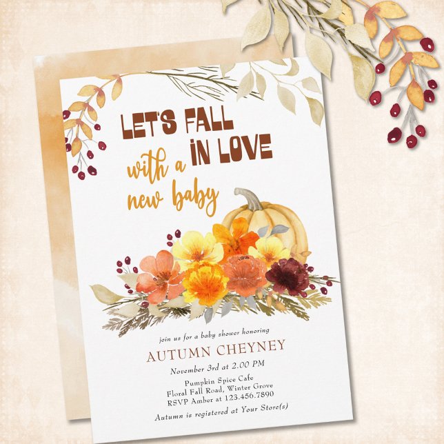 Invitation Tomber dans l'amour Autumn Flowers Baby shower Cit (Créateur téléchargé)