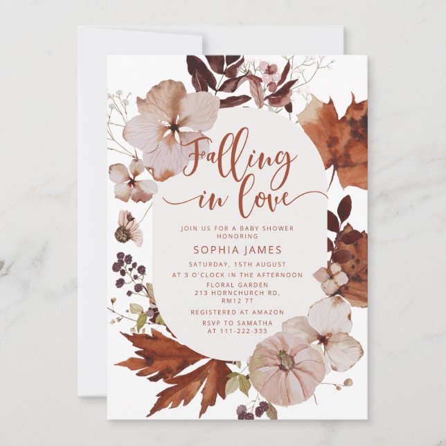Invitation Tomber dans l'amour baby shower citrouille (Devant)