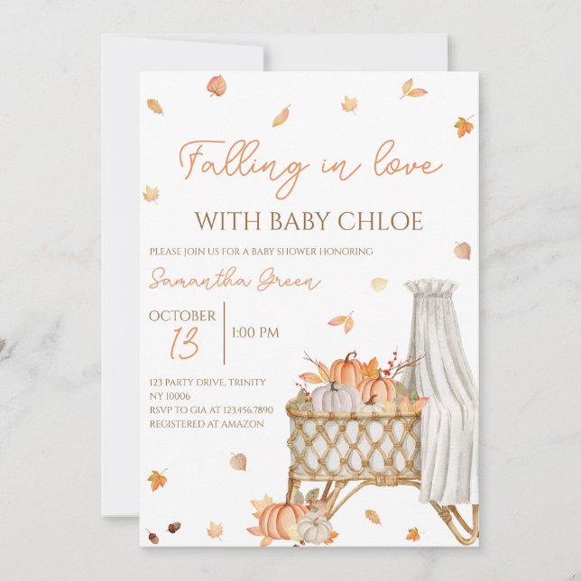 Invitation Tomber dans l'amour Baby shower Citrouille (Devant)