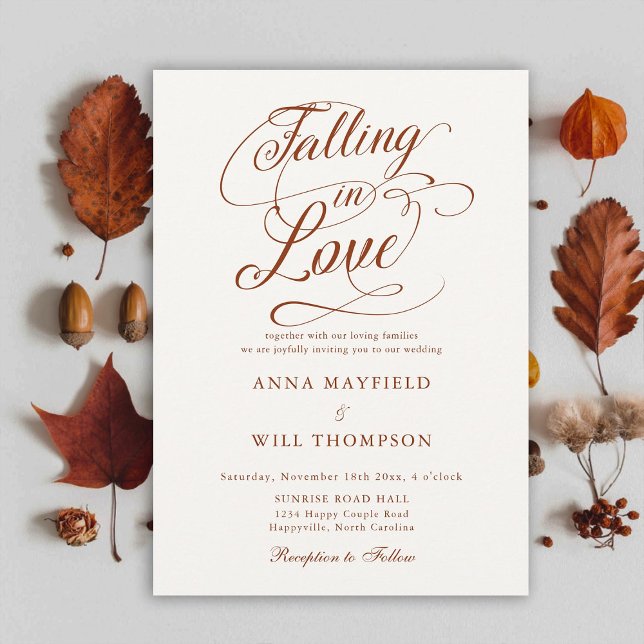 Invitation Tomber dans l'amour Boho Mariage de calligraphie r (falling in love wedding invitation terracotta romantic calligraphy elegant boho modern classic chic)