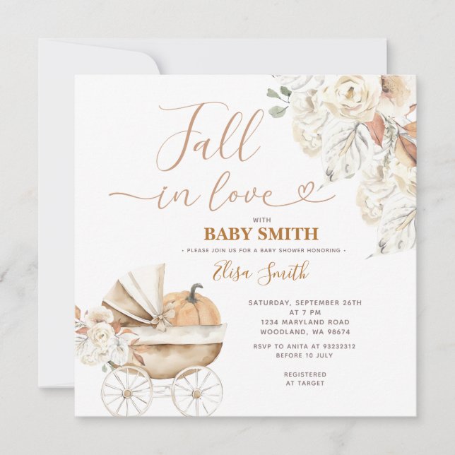 Invitation Tomber Dans L'Amour Citrouille Carriage Baby showe (Devant)