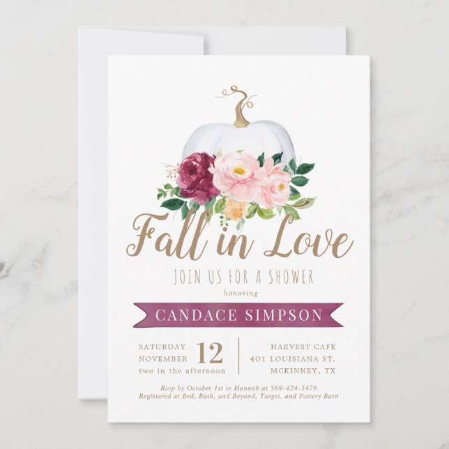 Invitation Tomber dans l'amour Citrouille de douche nuptiale  (Devant)