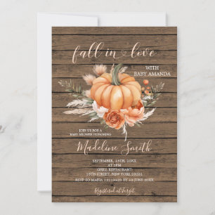 Invitation Tomber Dans L'Amour Citrouille En Bois Rustique Av