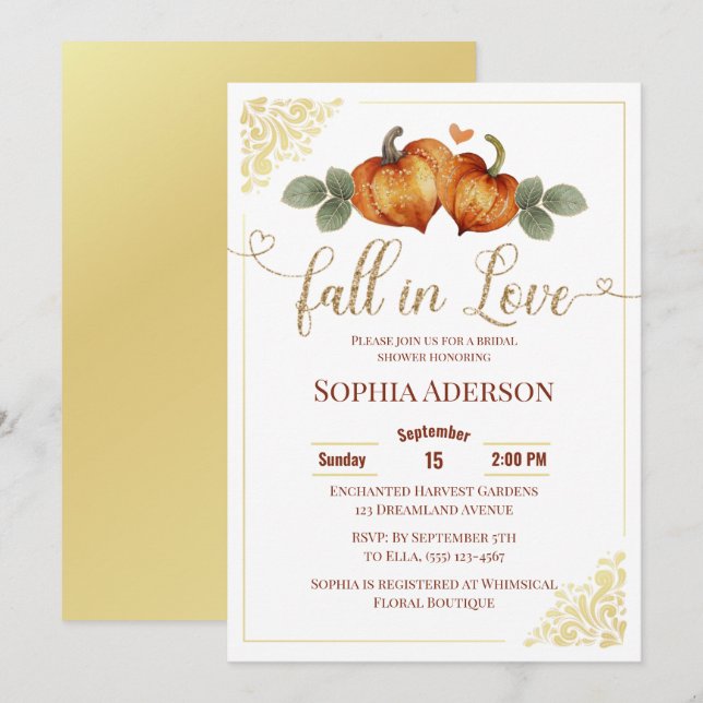 Invitation Tomber dans l'amour Citrouille Fête des mariées de (Devant / Derrière)