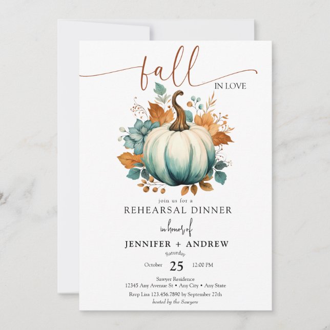 Invitation Tomber dans l'amour | Citrouille floral | Dîner de (Devant)