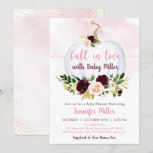 Invitation Tomber dans l'amour Citrouille rose Baby shower Bo