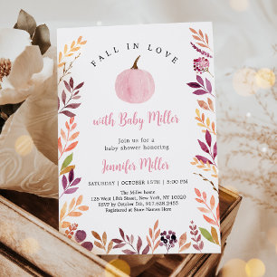 Invitation Tomber dans l'amour Citrouille rose Baby shower fe