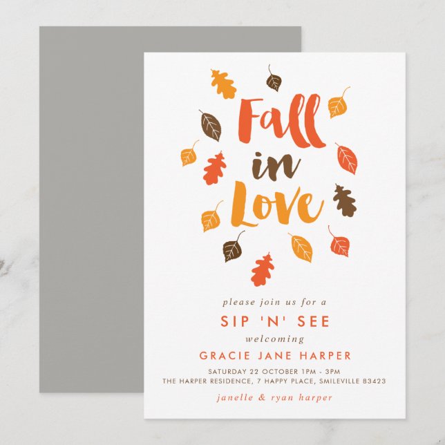 Invitation Tomber dans l'amour Feuilles d'automne Sip & Voir (Devant / Derrière)