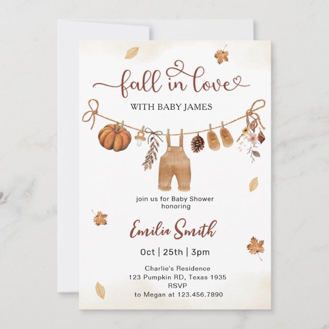 Invitation Tomber dans l'amour garçon Baby shower de vêtement (Devant)
