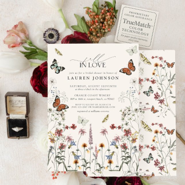Invitation Tomber dans l'amour papillons Fête des mariées Boh (Créateur téléchargé)