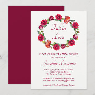 Invitation Tomber dans l'amour Rose Wreath Fête des mariées f