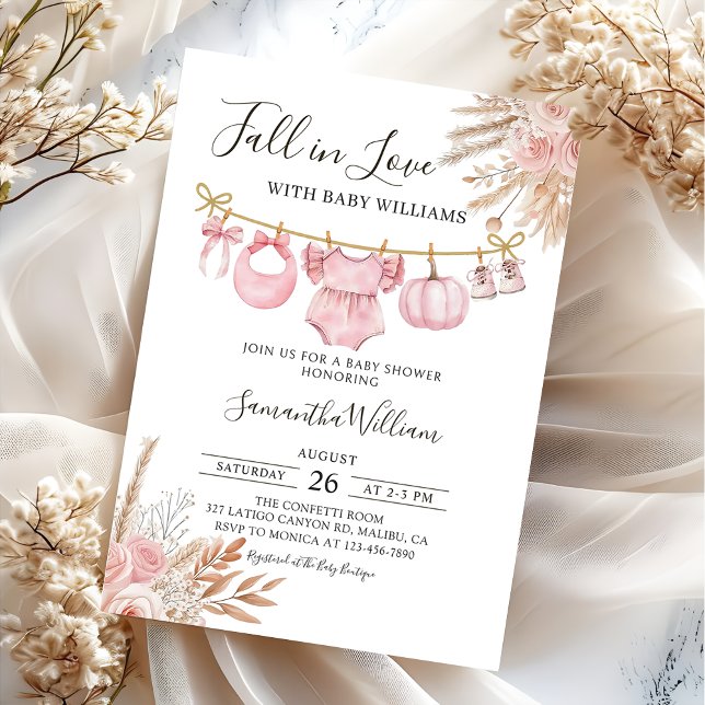 Invitation Tomber dans l'amour Rustic Pink Citrouille Baby sh (Créateur téléchargé)