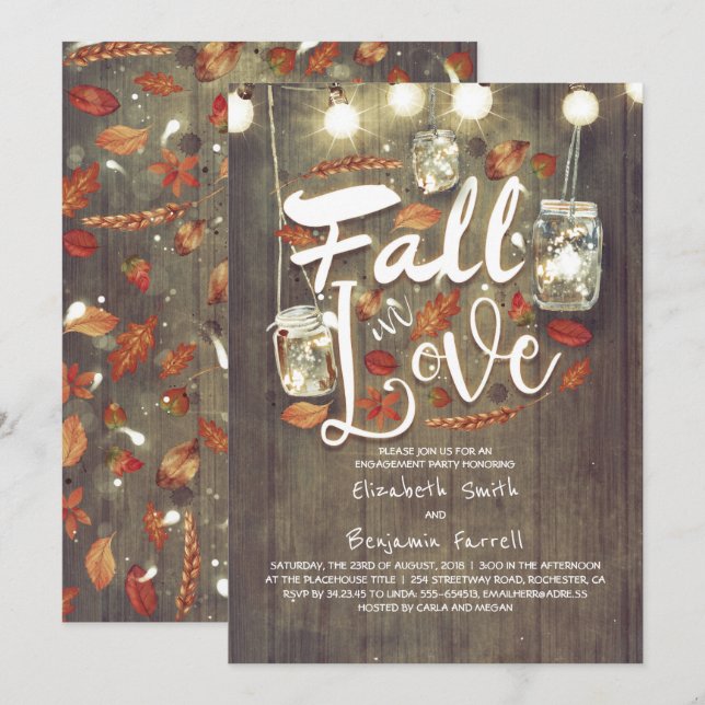 Invitation Tomber dans l'amour Rustique Engagement Party (Devant / Derrière)