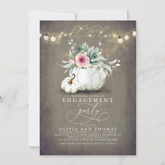 Invitation Tomber dans l'amour Succultes Citrouille Engagemen (Devant)