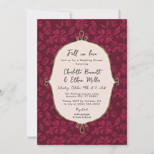 Invitation Tomber dans l'amour Wedding shower floral Bourgogn (Devant)