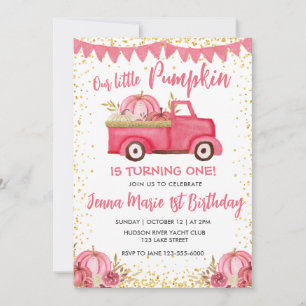 Invitation TOMBER PINK TRUCK CITROUILLE 1ER ANNIVERSAIRE Invi