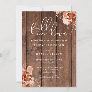 Invitation Tombez Amoureux Code QR Floral en Bois Rustique de