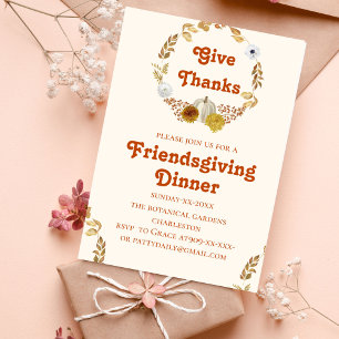 Invitation tomettes en terre cuite botanique tons Friendsgivi