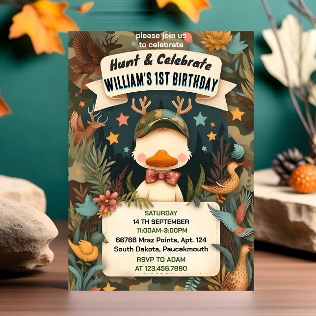 Invitation ton Wild Camo Oh Deer Chasse de canard 1er anniver (Créateur téléchargé)