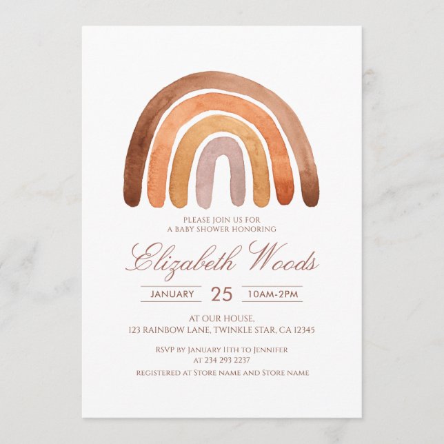 Invitation Tonalité Terre Aquarelle Boho Arc-en-ciel Baby sho (Devant)