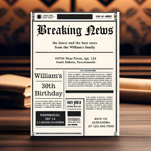 Invitation Tone Chic Retro homme adulte journal 30e anniversa