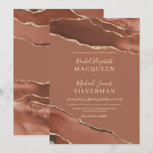 Invitation Tone Terre Terracotta Gold Agate Marbre Mariage