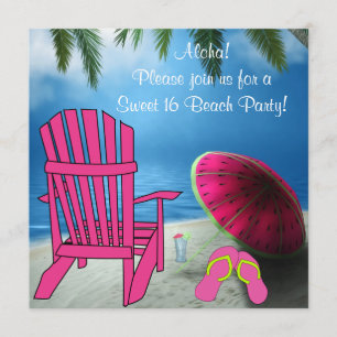 Invitation Tongs à semelles roses Sweet 16 Fête de plage