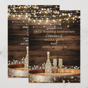 Invitation Tonneau en bois rustique & lumières Champagne Anni