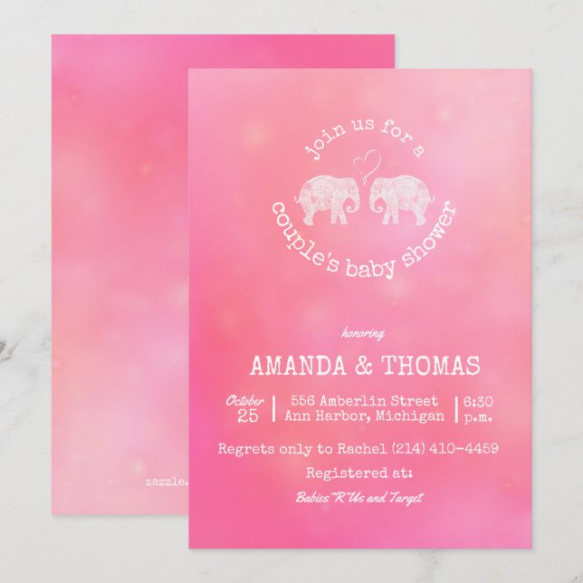 Invitation Tonnes de douche du bébé du couple de rose d'amour (Devant / Derrière)