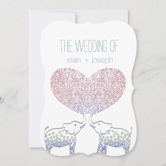 Invitation Tonnes mignonnes d'amour Elephant mariage coeur in (Devant)