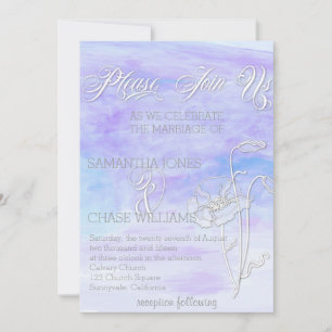 INVITATION TONS DE BLUES COULEUR D'EAU POPIES MARIAGE