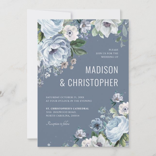 Invitation Tons de gris bleu foncé hiver Mariage rustique (Devant)