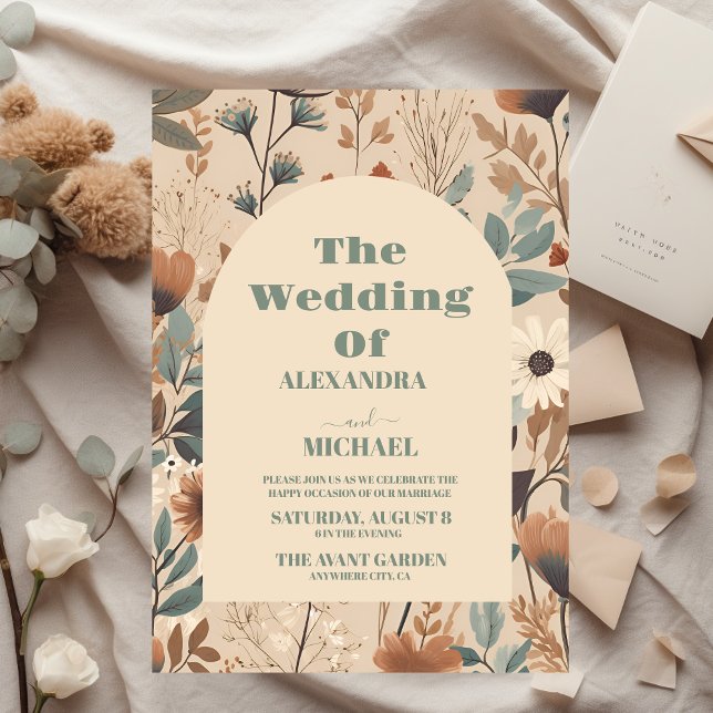 Invitation Tons de terre doux et muet Fleur sauvage Mariage (Créateur téléchargé)
