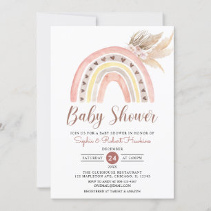 Invitation Tons Muets Boho arc-en-ciel Pampas Baby shower en 