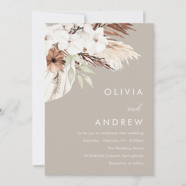 Invitation Tons Terre Beige foncé Boho Mariage (Devant)
