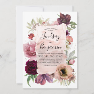 Invitation Tons Terre Bourgogne Floral Vintage Mariage