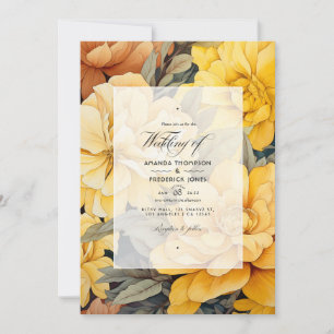 Invitation Tons Terre et Mariage Floral Jaune Canari