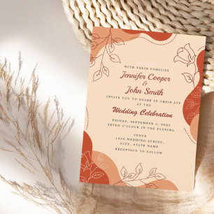 Invitation Tons Terre Terracotta moderne Mariage de ligne Flo