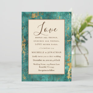 Invitation Tons turquoise et or Bible chrétienne Verse Mariag
