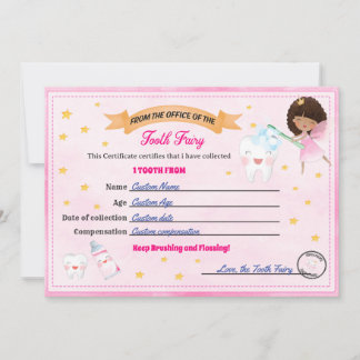 Invitation Tooth Fairy Certificate - Lost Tooth Receipt