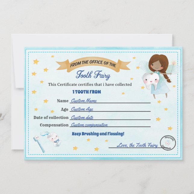 Invitation Tooth Fairy Certificate - Lost Tooth Receipt (Devant)