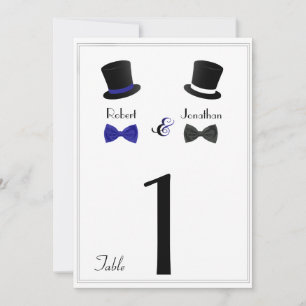 Invitation Top Chapeaux et Cravate Bleu Gay Mariage Numéro de