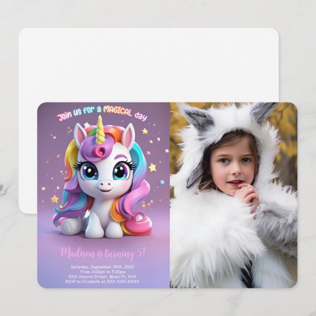 Invitation Top Rainbow Unicorn Anniversaire (Devant / Derrière)